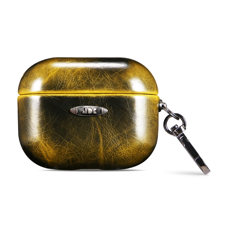 Oil Wax Leather Texture Earphone Protective Case with Hang Buckle For AirPods Pro(Yellow) - For AirPods 1/2 by PMC Jewellery | Online Shopping South Africa | PMC Jewellery | Buy Now Pay Later Mobicred