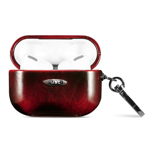 Oil Wax Leather Texture Earphone Protective Case with Hang Buckle For AirPods Pro(Red) - For AirPods 1/2 by PMC Jewellery | Online Shopping South Africa | PMC Jewellery | Buy Now Pay Later Mobicred