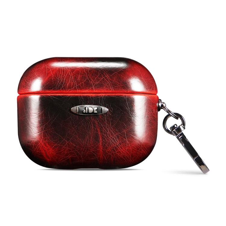Oil Wax Leather Texture Earphone Protective Case with Hang Buckle For AirPods Pro(Red) - For AirPods 1/2 by PMC Jewellery | Online Shopping South Africa | PMC Jewellery | Buy Now Pay Later Mobicred