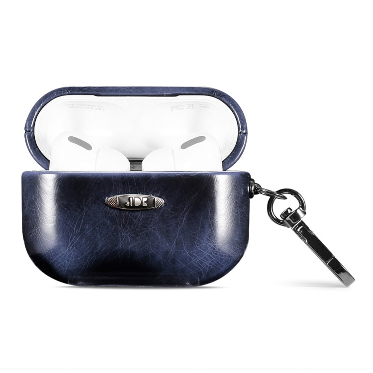 Oil Wax Leather Texture Earphone Protective Case with Hang Buckle For AirPods Pro(Blue) - For AirPods 1/2 by PMC Jewellery | Online Shopping South Africa | PMC Jewellery | Buy Now Pay Later Mobicred