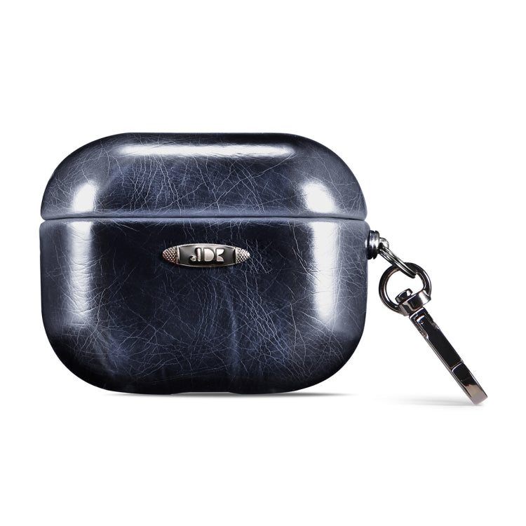 Oil Wax Leather Texture Earphone Protective Case with Hang Buckle For AirPods Pro(Blue) - For AirPods 1/2 by PMC Jewellery | Online Shopping South Africa | PMC Jewellery | Buy Now Pay Later Mobicred