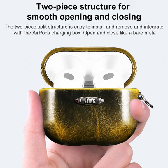 Oil Wax Leather Texture Earphone Protective Case with Hang Buckle For AirPods Pro(Brown)