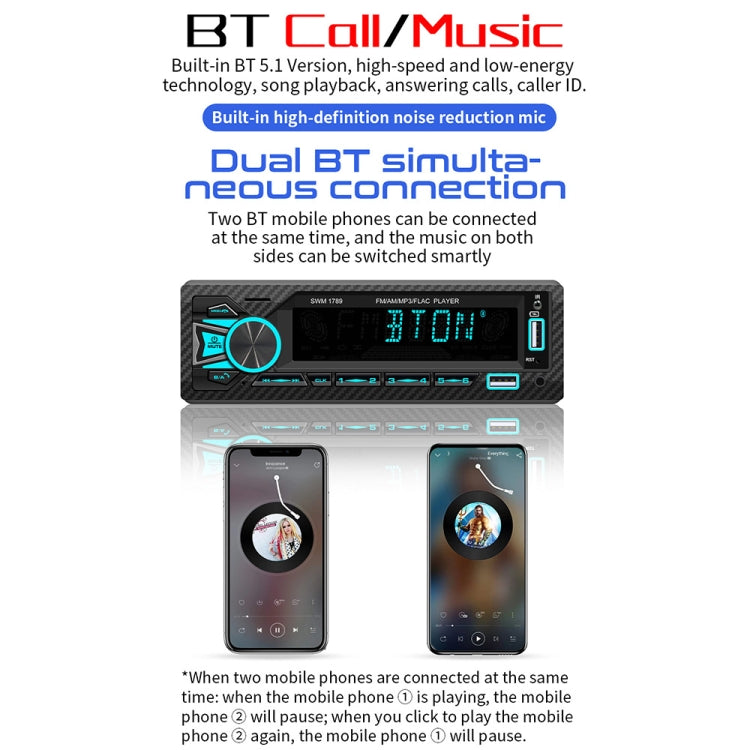 SWM-1789 Car Radio Receiver Bluetooth 5.1 MP3 Player with Remote Control - Car MP3 & MP4 & MP5 by PMC TechLife | Online Shopping South Africa | PMC TechLife | Buy Now Pay Later Mobicred