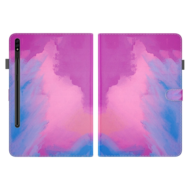 For Samsung Galaxy Tab S9 Watercolor Pattern Flip Leather Tablet Case(Purple Red)