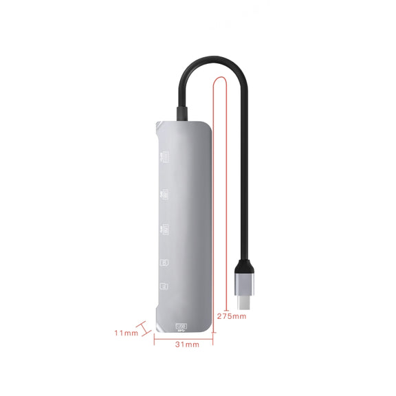 NK-3043H 6 in 1 USB-C / Type-C to TF / SD Card Slot + USB 3.0 + 3 USB 2.0 Female Adapter