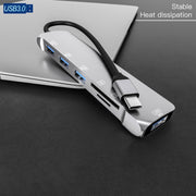 NK-3043H 6 in 1 USB-C / Type-C to TF / SD Card Slot + USB 3.0 + 3 USB 2.0 Female Adapter