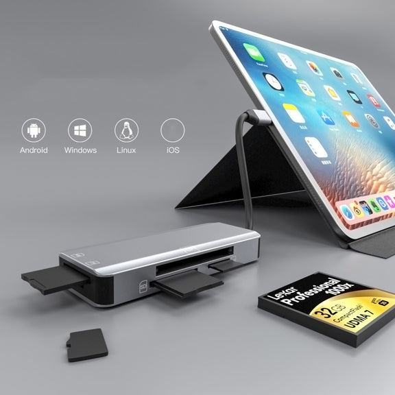 NK-3044 5 in 1 USB-C / Type-C to MS / M2 / CF / TF / SD Card Slots Adapter(Space Grey)