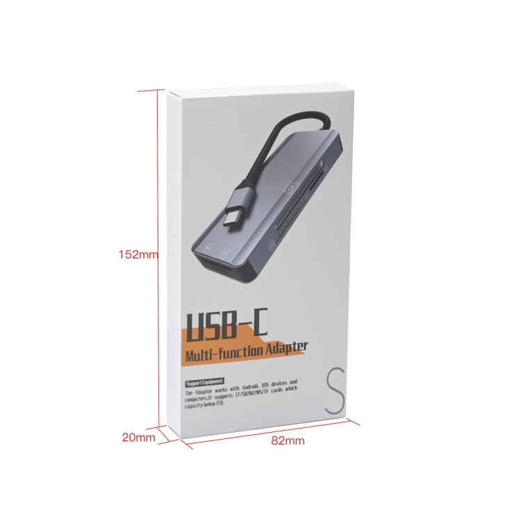 NK-3044 5 in 1 USB-C / Type-C to MS / M2 / CF / TF / SD Card Slots Adapter(Space Grey)