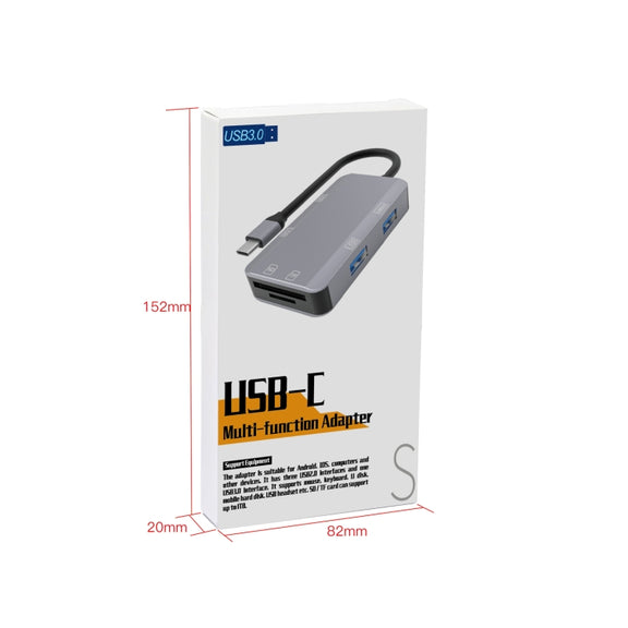 NK-3049H 6 in 1 USB-C / Type-C to TF / SD Card Slot + USB 3.0 + 3 USB 2.0 Female Adapter(Space Grey)