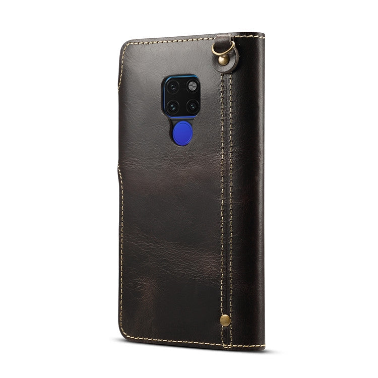For Huawei Mate 20 Denior Oil Wax Cowhide Magnetic Button Horizontal Flip Leather Case with Card Slots & Wallet(Black) - free shipping - PMC TechLife - Order now!