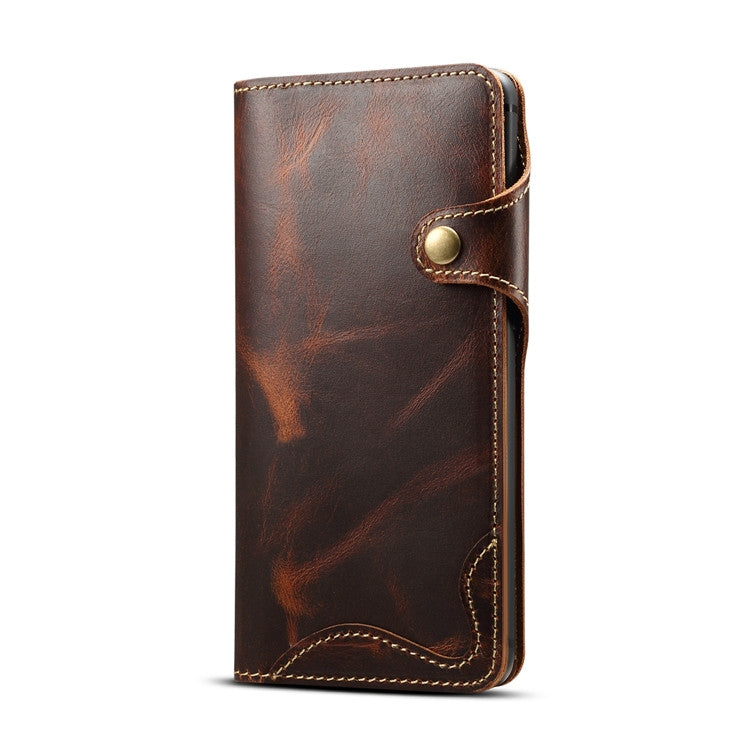 For Huawei Mate 20 Denior Oil Wax Cowhide Magnetic Button Horizontal Flip Leather Case with Card Slots & Wallet(Brown) - Huawei Cases by Denior | Online Shopping South Africa | PMC TechLife | Buy Now Pay Later Mobicred