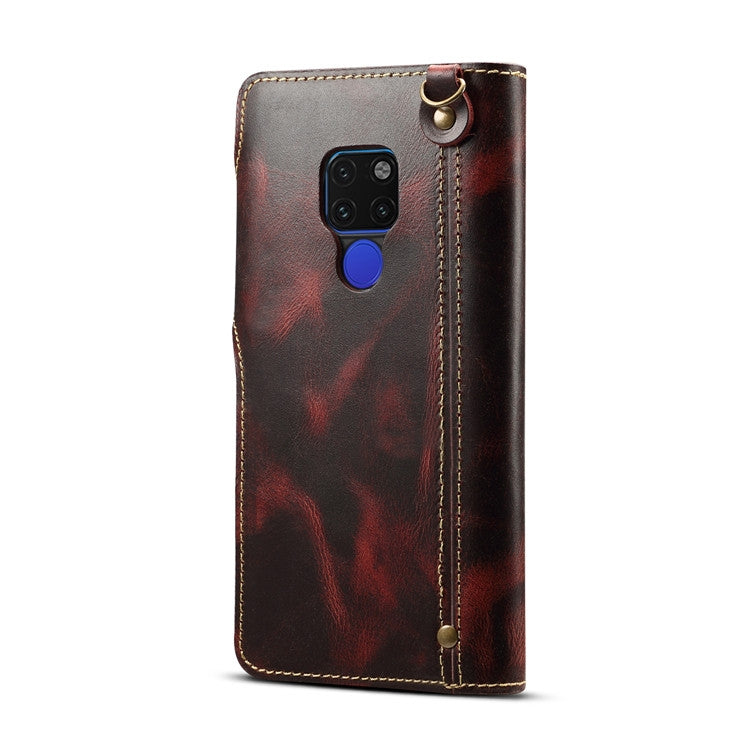 For Huawei Mate 20 Denior Oil Wax Cowhide Magnetic Button Horizontal Flip Leather Case with Card Slots & Wallet(Dark Red) - Huawei Cases by Denior | Online Shopping South Africa | PMC TechLife | Buy Now Pay Later Mobicred