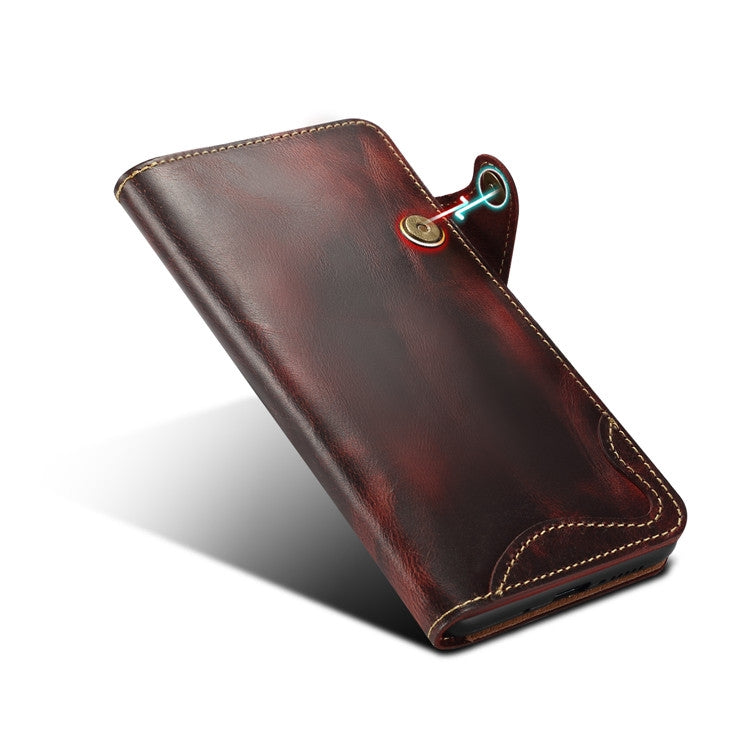 For Huawei Mate 20 Denior Oil Wax Cowhide Magnetic Button Horizontal Flip Leather Case with Card Slots & Wallet(Dark Red) - Huawei Cases by Denior | Online Shopping South Africa | PMC TechLife | Buy Now Pay Later Mobicred
