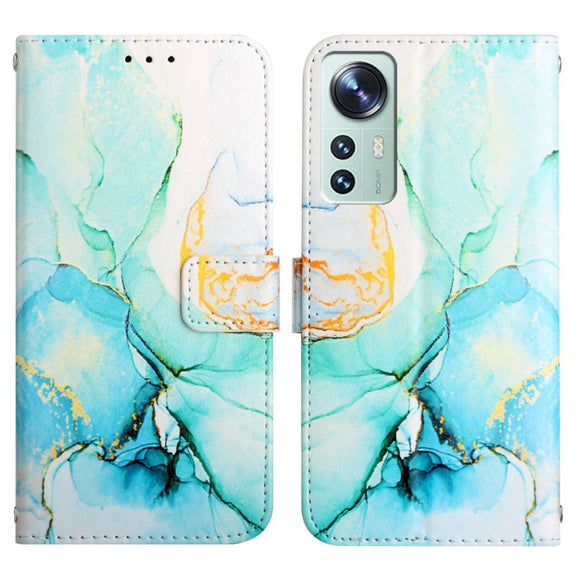 For Xiaomi 12 Pro PT003 Marble Pattern Flip Leather Phone Case(Green LS003)