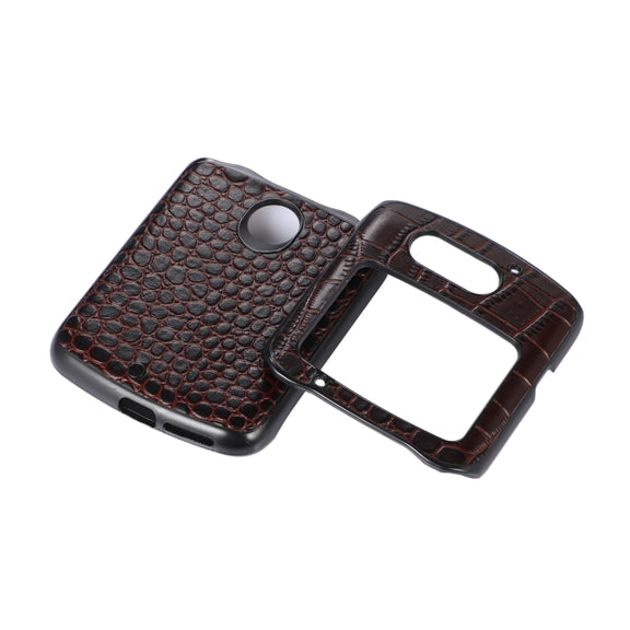 For Motorola Moto Razr 5G Crocodile Top Layer Cowhide Leather Phone Case(Coffee)
