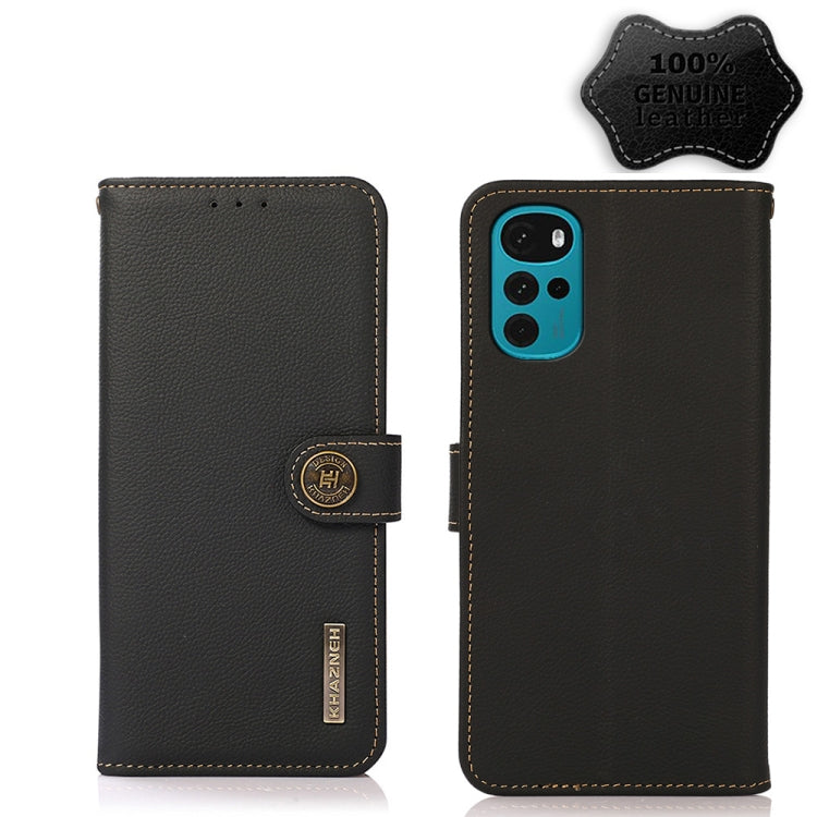 For Motorola Moto G22 KHAZNEH Custer Genuine Leather RFID Phone Case(Black) - Motorola Cases by PMC TechLife | Online Shopping South Africa | PMC TechLife | Buy Now Pay Later Mobicred