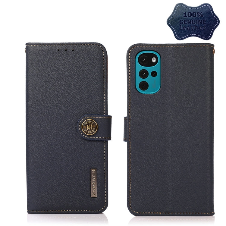 For Motorola Moto G22 KHAZNEH Custer Genuine Leather RFID Phone Case(Blue) - Motorola Cases by PMC TechLife | Online Shopping South Africa | PMC TechLife | Buy Now Pay Later Mobicred