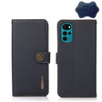 For Motorola Moto G22 KHAZNEH Custer Genuine Leather RFID Phone Case(Blue) - Motorola Cases by PMC TechLife | Online Shopping South Africa | PMC TechLife | Buy Now Pay Later Mobicred