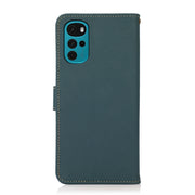 For Motorola Moto G22 KHAZNEH Custer Genuine Leather RFID Phone Case(Green)