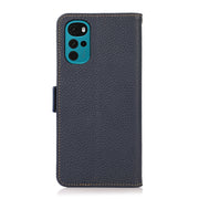 For Motorola Moto G22 KHAZNEH Side-Magnetic Litchi Genuine Leather RFID Phone Case(Blue)