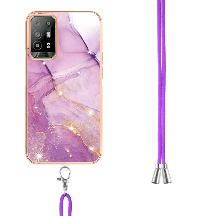 For OPPO A94 5G / A95 5G Electroplating Marble IMD TPU Phone Case with Lanyard(Purple 001) - OPPO Cases by PMC TechLife | Online Shopping South Africa | PMC TechLife | Buy Now Pay Later Mobicred