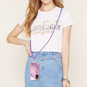 For OPPO A94 5G / A95 5G Electroplating Marble IMD TPU Phone Case with Lanyard(Purple 001)