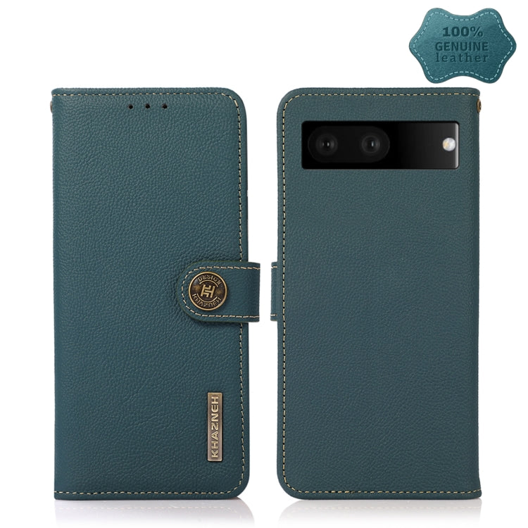 For Google Pixel 7 5G KHAZNEH Custer Genuine Leather RFID Phone Case(Green) - Google Cases by PMC TechLife | Online Shopping South Africa | PMC TechLife | Buy Now Pay Later Mobicred