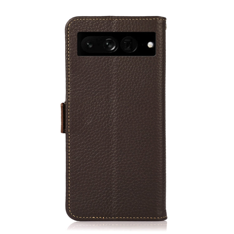 For Google Pixel 7 Pro 5G KHAZNEH Side-Magnetic Litchi Genuine Leather RFID Phone Case(Brown)