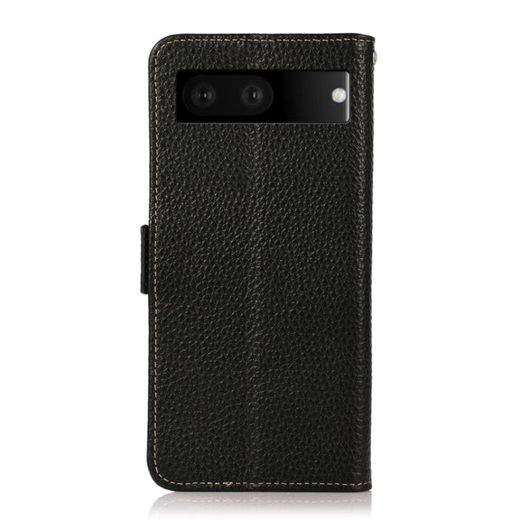 For Google Pixel 7 5G KHAZNEH Side-Magnetic Litchi Genuine Leather RFID Phone Case(Black)