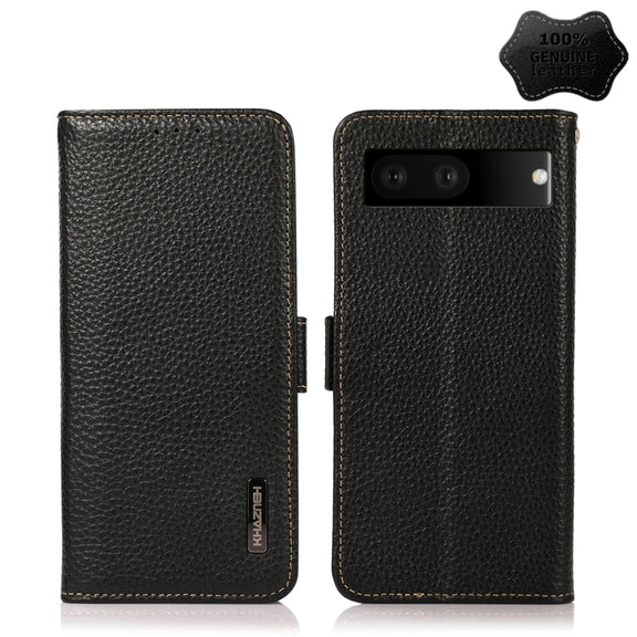 For Google Pixel 7 5G KHAZNEH Side-Magnetic Litchi Genuine Leather RFID Phone Case(Black)