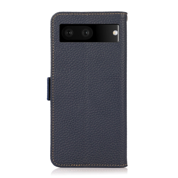 For Google Pixel 7 5G KHAZNEH Side-Magnetic Litchi Genuine Leather RFID Phone Case(Blue) - Google Cases by PMC TechLife | Online Shopping South Africa | PMC TechLife | Buy Now Pay Later Mobicred