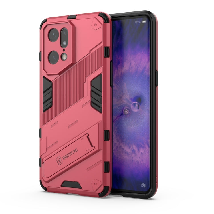 For OPPO Find X5 Pro Punk Armor 2 in 1 PC + TPU Shockproof Phone Case with Invisible Holder(Light Red) - OPPO Cases by PMC TechLife | Online Shopping South Africa | PMC TechLife | Buy Now Pay Later Mobicred