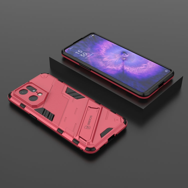 For OPPO Find X5 Pro Punk Armor 2 in 1 PC + TPU Shockproof Phone Case with Invisible Holder(Light Red)
