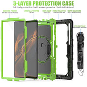 For Samsung Galaxy Tab S10 Ultra / S9 Ultra / S8 Ultra Silicone + PC Tablet Case with Shoulder Strap(Black+Yellow Green)