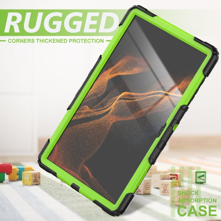 For Samsung Galaxy Tab S10 Ultra / S9 Ultra / S8 Ultra Silicone + PC Tablet Case with Shoulder Strap(Black+Yellow Green)