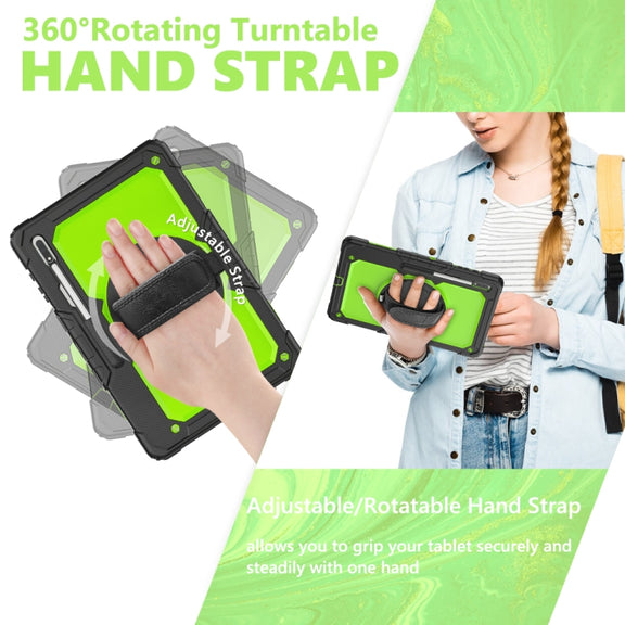 For Samsung Galaxy Tab S10 Ultra / S9 Ultra / S8 Ultra Silicone + PC Tablet Case with Shoulder Strap(Black+Yellow Green)