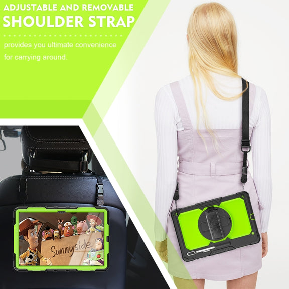 For Samsung Galaxy Tab S10 Ultra / S9 Ultra / S8 Ultra Silicone + PC Tablet Case with Shoulder Strap(Black+Yellow Green)