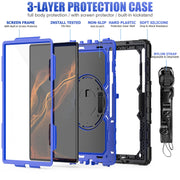 For Samsung Galaxy Tab S10 Ultra / S9 Ultra / S8 Ultra Silicone + PC Tablet Case with Shoulder Strap(Black+Dark Blue)