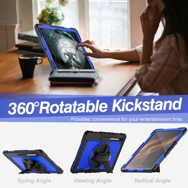 For Samsung Galaxy Tab S10 Ultra / S9 Ultra / S8 Ultra Silicone + PC Tablet Case with Shoulder Strap(Black+Dark Blue)