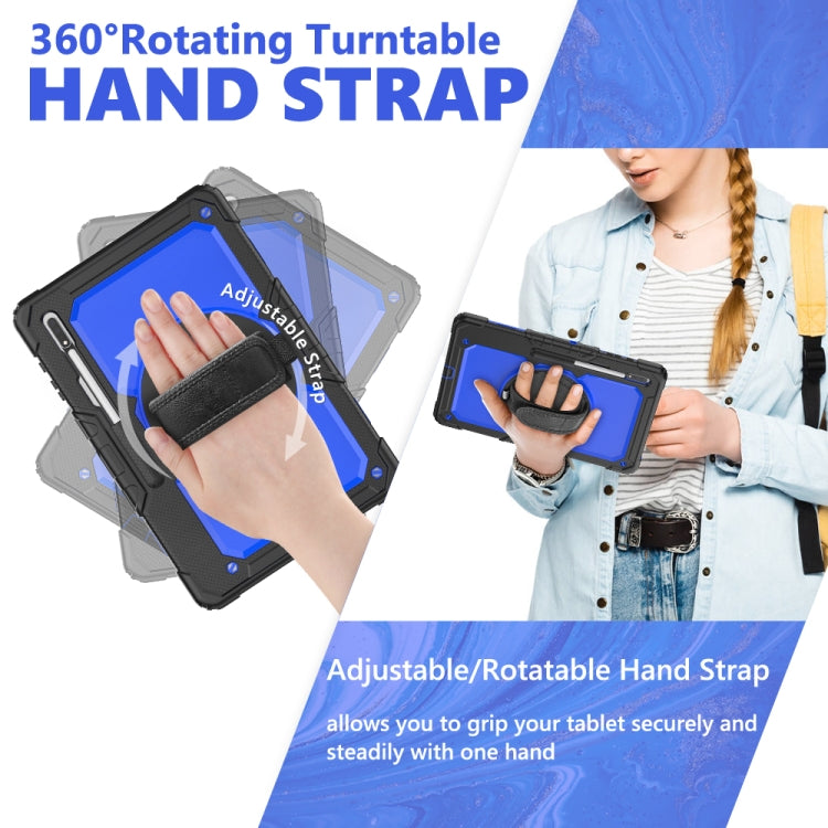 For Samsung Galaxy Tab S10 Ultra / S9 Ultra / S8 Ultra Silicone + PC Tablet Case with Shoulder Strap(Black+Dark Blue) - Tab S10 Ultra Cases by PMC Jewellery | Online Shopping South Africa | PMC Jewellery | Buy Now Pay Later Mobicred