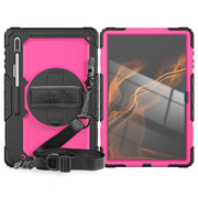 For Samsung Galaxy Tab S10 Ultra / S9 Ultra / S8 Ultra Silicone + PC Tablet Case with Shoulder Strap(Black+Rose Red)