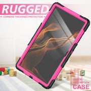 For Samsung Galaxy Tab S10 Ultra / S9 Ultra / S8 Ultra Silicone + PC Tablet Case with Shoulder Strap(Black+Rose Red)