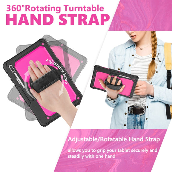For Samsung Galaxy Tab S10 Ultra / S9 Ultra / S8 Ultra Silicone + PC Tablet Case with Shoulder Strap(Black+Rose Red)