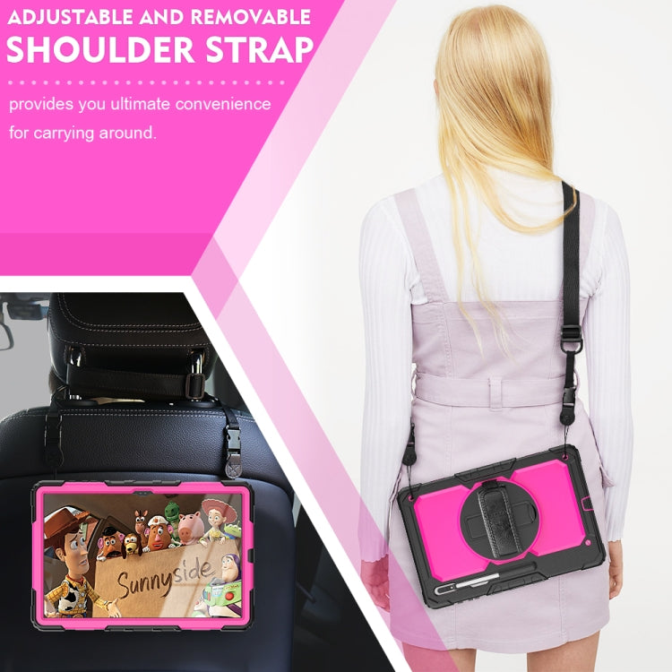 For Samsung Galaxy Tab S10 Ultra / S9 Ultra / S8 Ultra Silicone + PC Tablet Case with Shoulder Strap(Black+Rose Red)