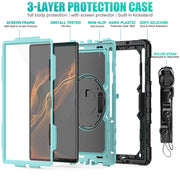 For Samsung Galaxy Tab S10 Ultra / S9 Ultra / S8 Ultra Silicone + PC Tablet Case with Shoulder Strap(Black+Light Blue)