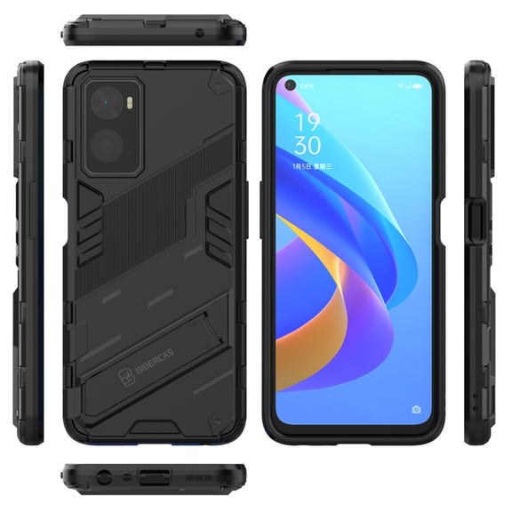 For OPPO A36 4G (China) / Realme 9i Punk Armor PC + TPU Phone Case with Holder(Black)