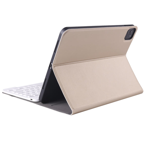 A11B Lambskin Texture Ultra-thin Bluetooth Keyboard Leather Case with Pen Holder For iPad Air 5 2022 / Air 4 2020 10.9 & Pro 11 inch 2021 / 2020 / 2018(Gold)