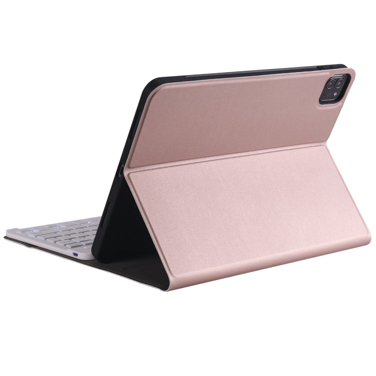 A11BS Lambskin Texture Ultra-thin Bluetooth Keyboard Leather Case with Pen Holder & Backlight For iPad Air 5 2022 / Air 4 2020 10.9 & Pro 11 inch 2021 / 2020 / 2018(Rose Gold) - Universal by PMC TechLife | Online Shopping South Africa | PMC TechLife