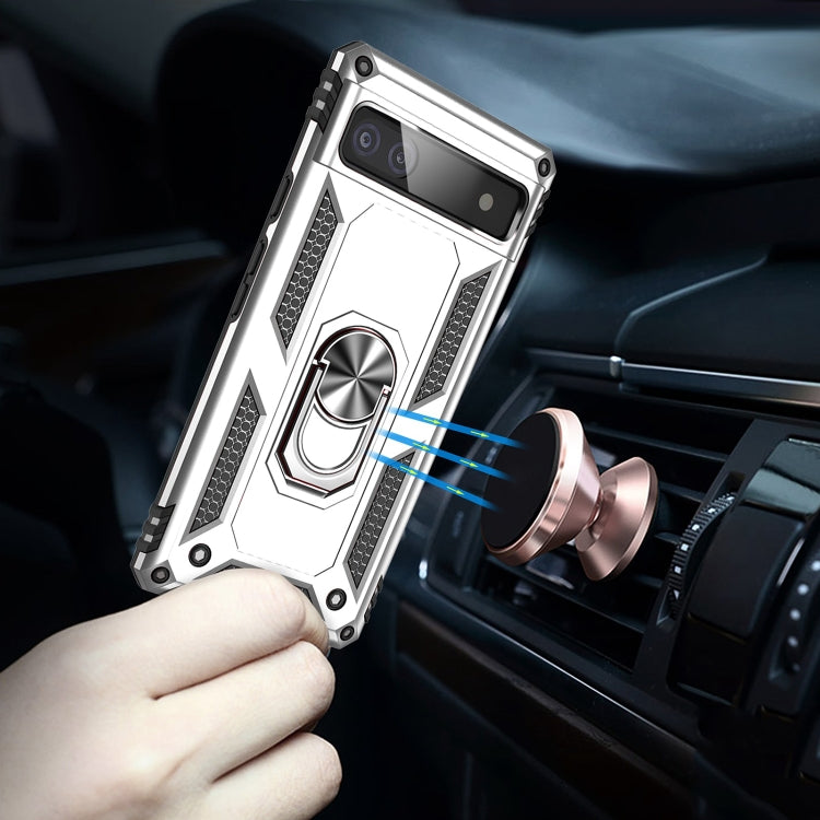 For Google Pixel 6A Shockproof TPU + PC Protective Case with 360 Degree Rotating Holder(Silver) - Google Cases by PMC TechLife | Online Shopping South Africa | PMC TechLife | Buy Now Pay Later Mobicred