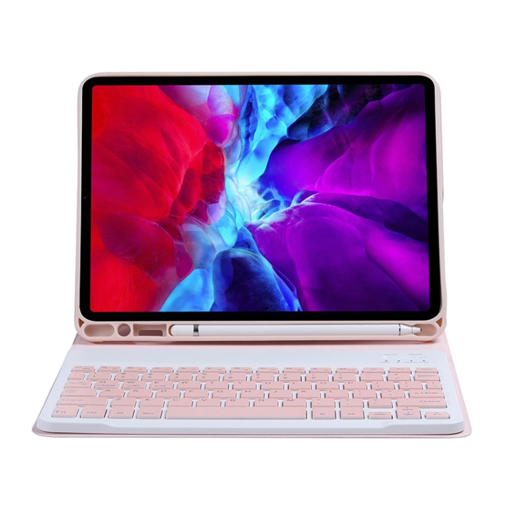 C-098B Candy Color Skin Feel Texture Bluetooth Keyboard Leather Case with Pen Holder For iPad Air 11 2024 / 2025 / Air 4 10.9 2020 / Air 5 10.9 2022 (Pink)